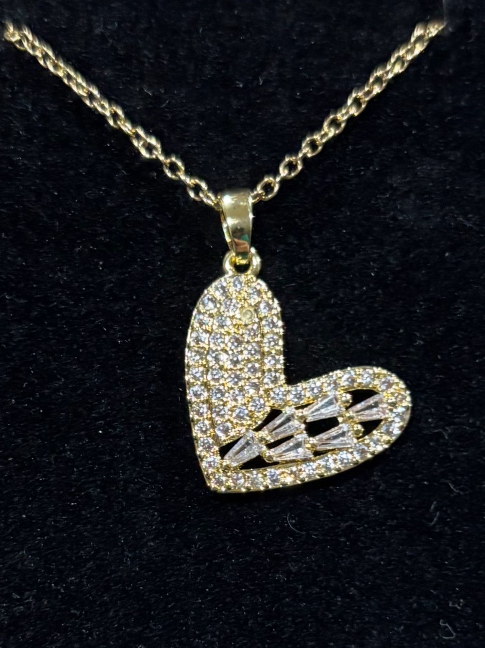 Gold Heart Pendant Necklace with Cubic Zirconia Accent
